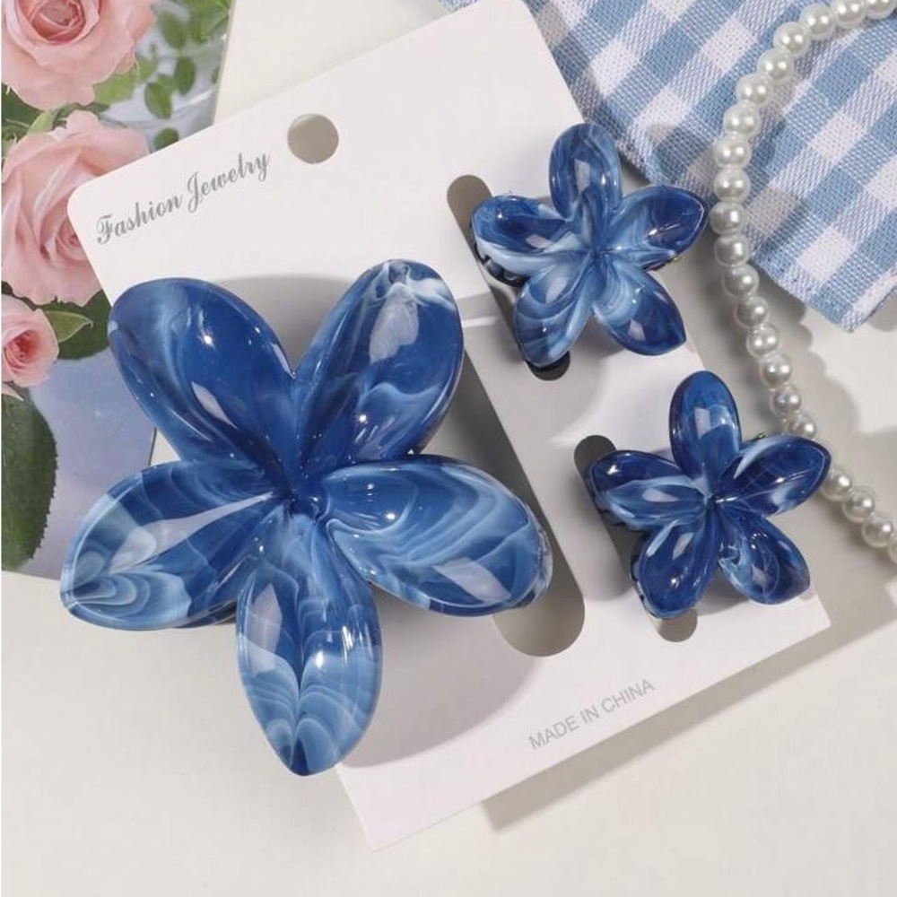 Blue Floral Hair Clip Set